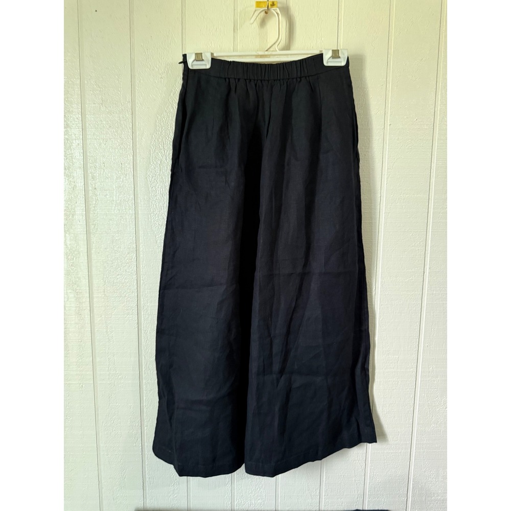 Anthropologie Black Linen Wide Leg Pants High Waist Side Zip Pockets XXS New